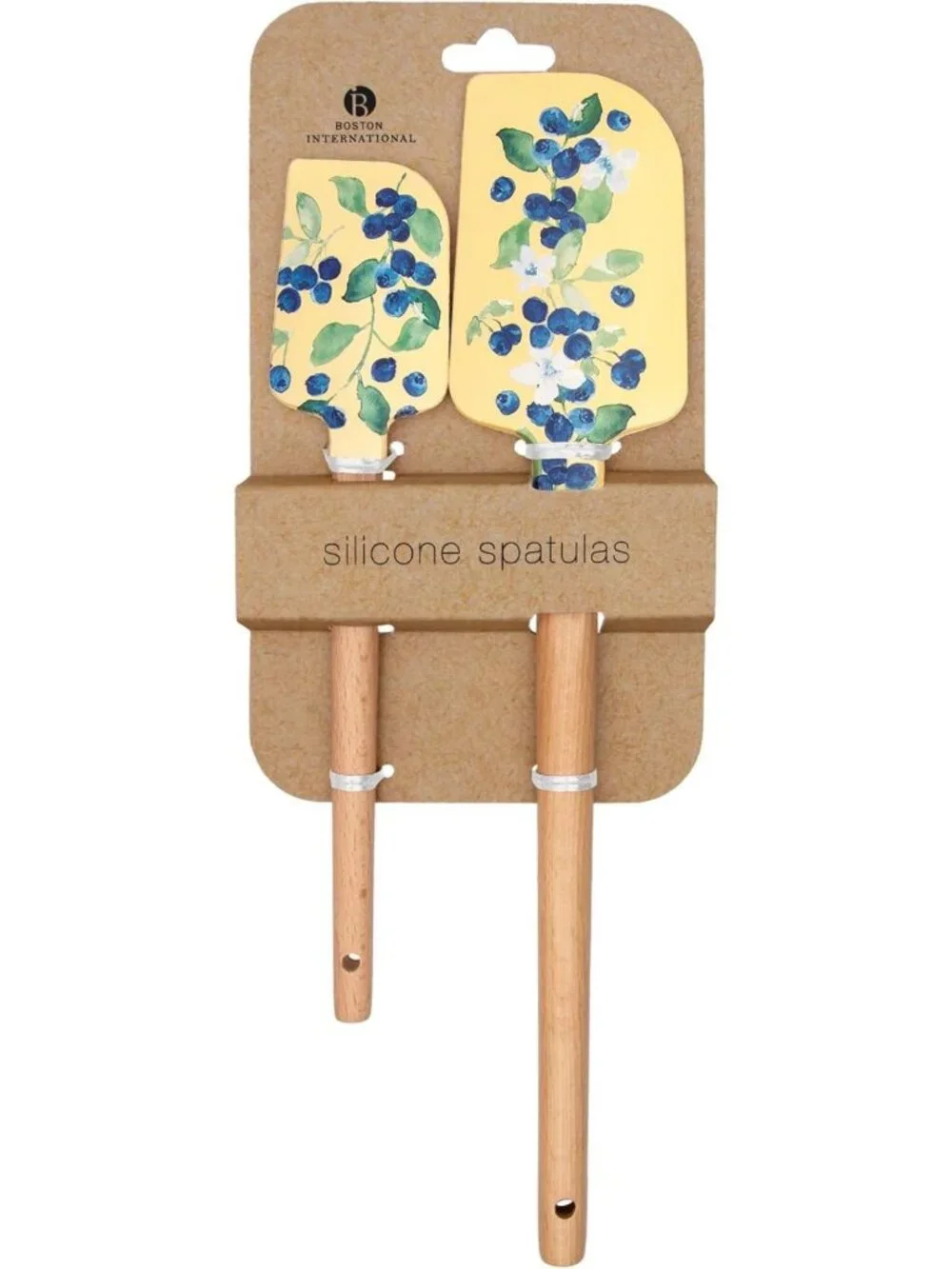 Decorative Silicone & Beechwood Spatula Set - 2 Sizes, Blueberry Kitchen Tools